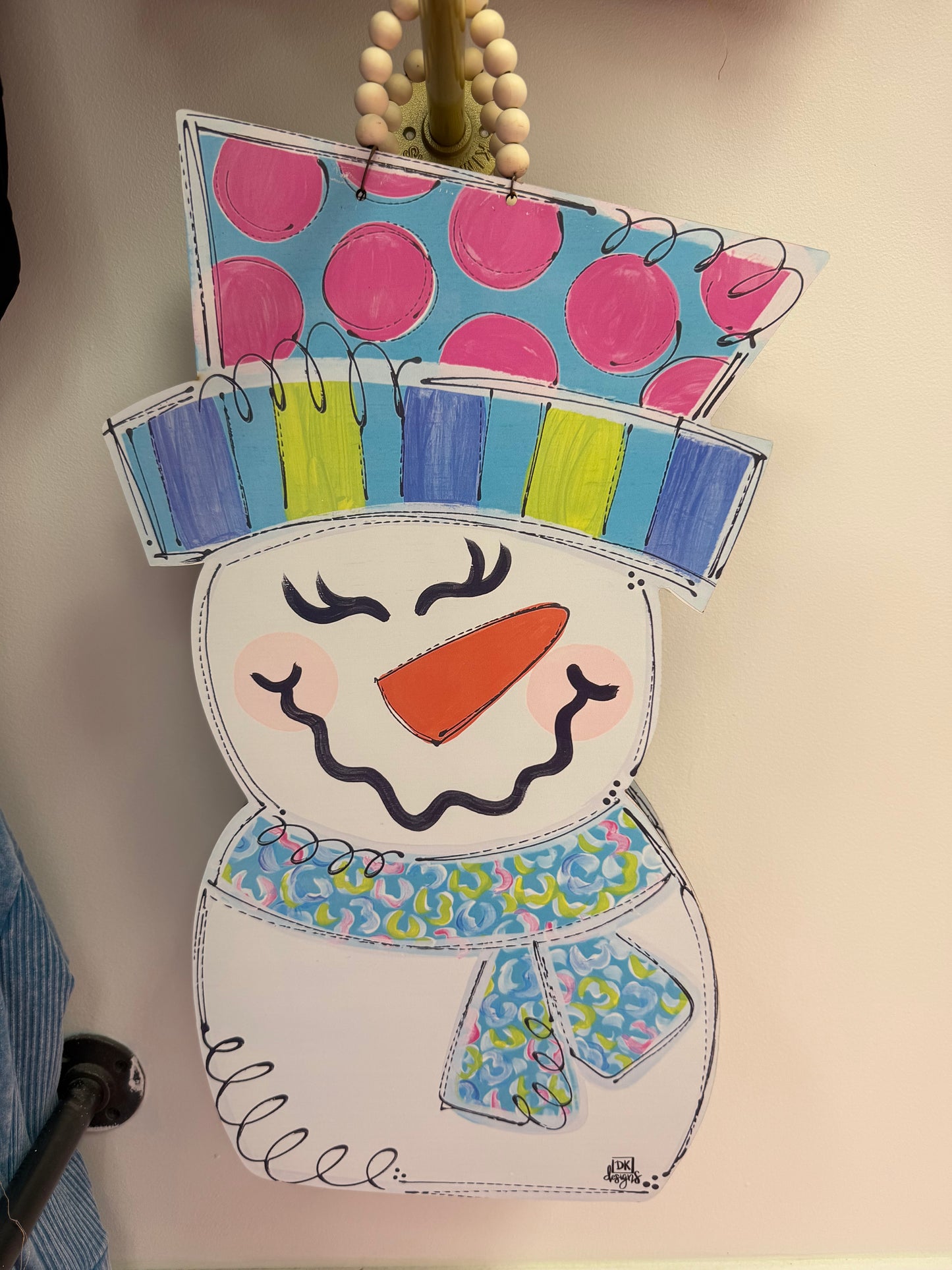 Pink Dot Snowman Door Hanger