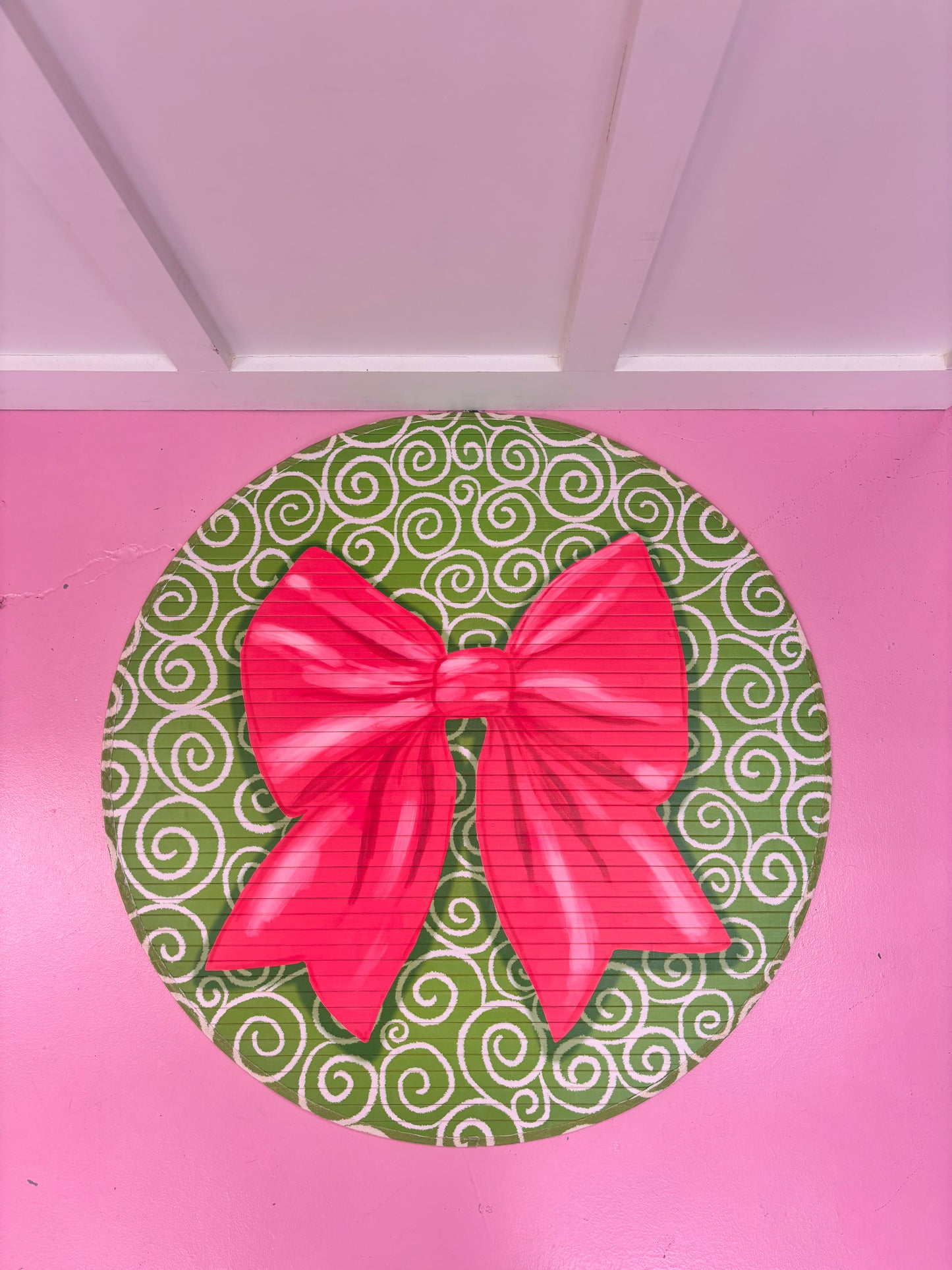 Circle Pink Bamboo Bow Mat