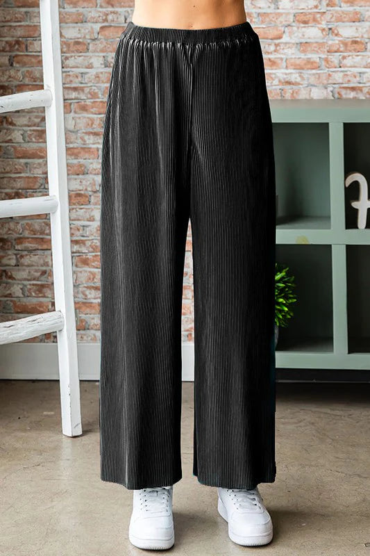 Black Ruffle Silky Pants