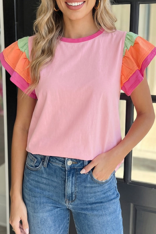 Color Block Ruffle Top