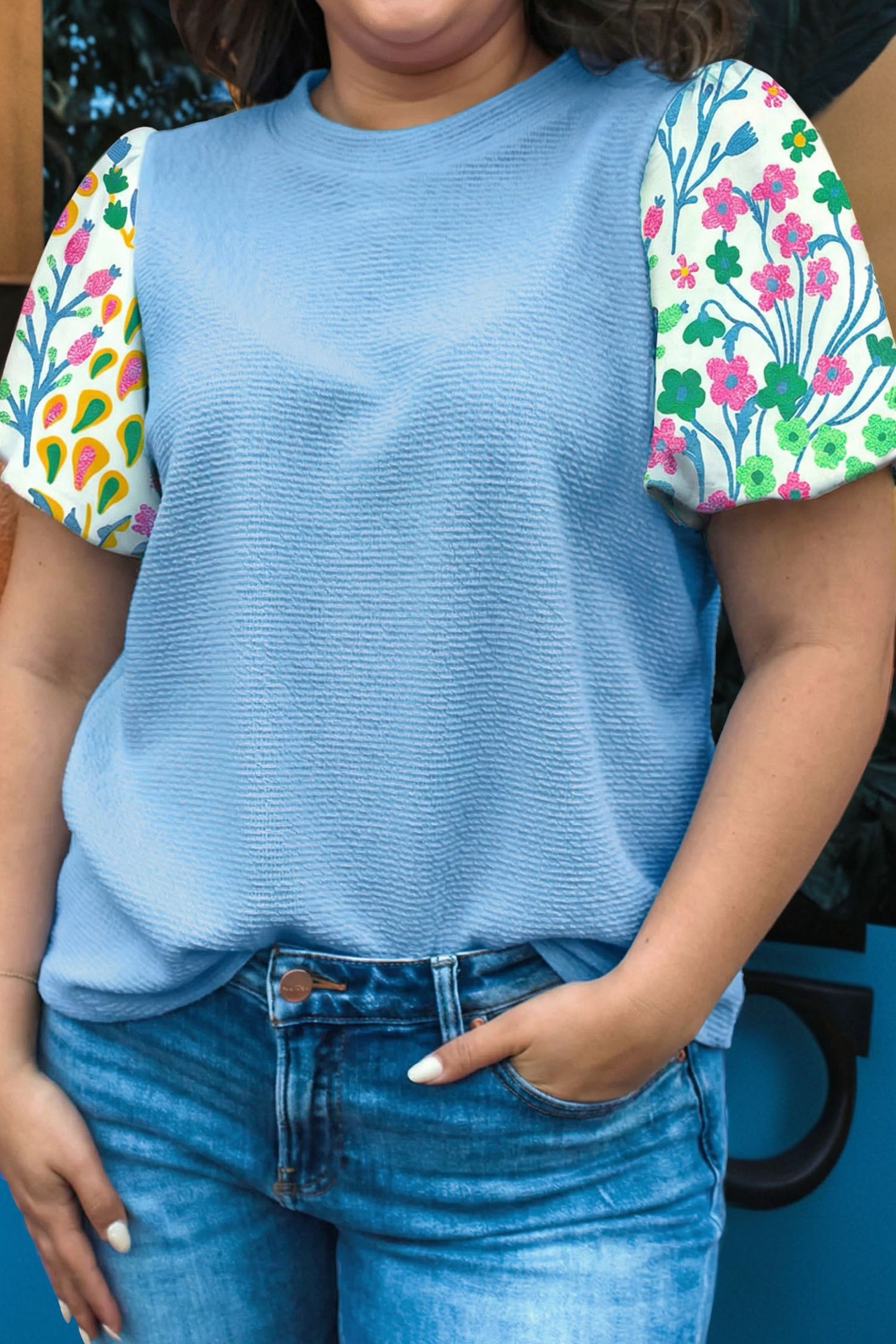 Floral Bubble Sleeve Top