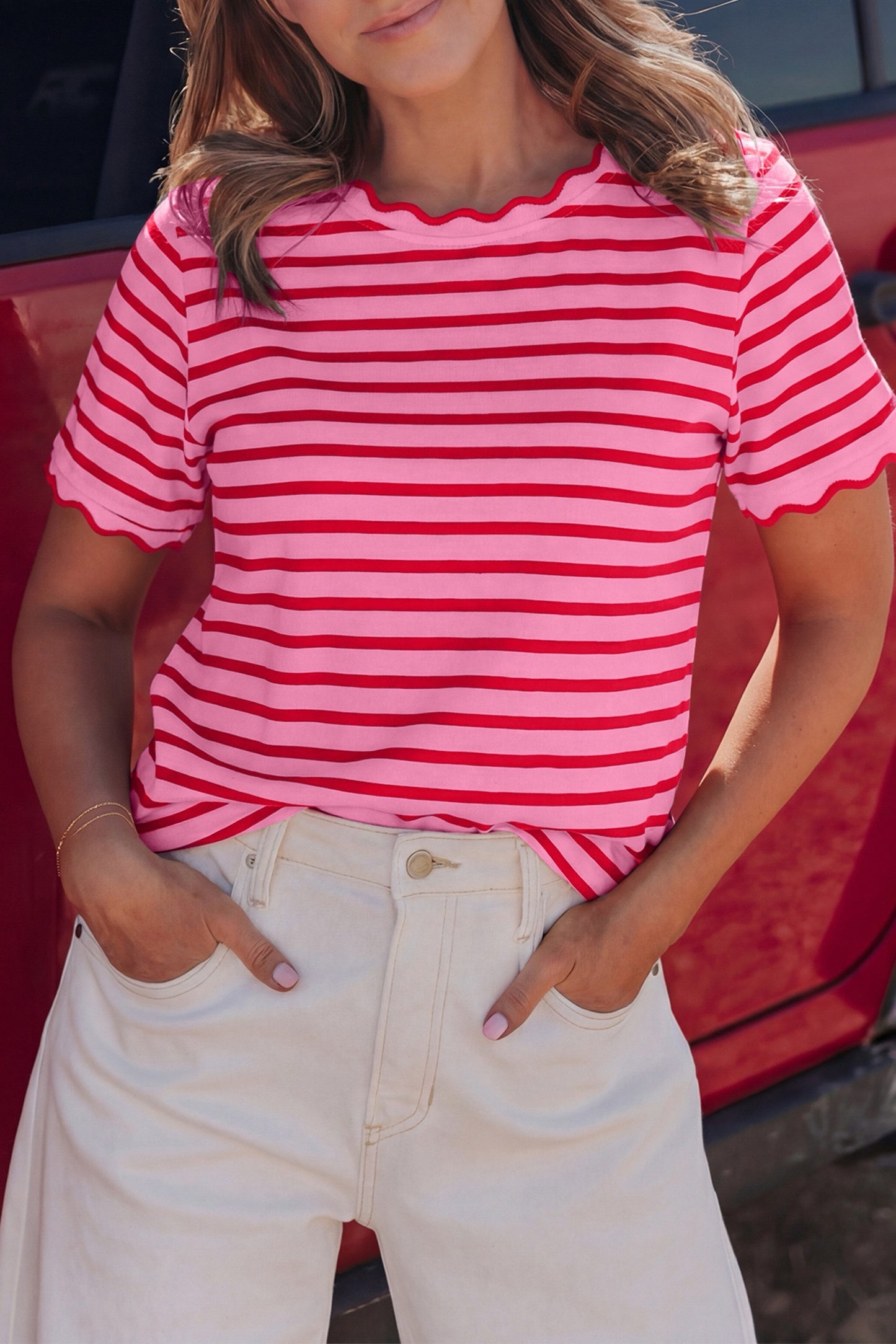 Stripe Scalloped Top