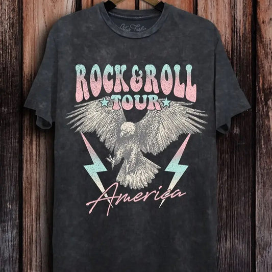 Rock and Roll Tour America Eagle Graphic Top