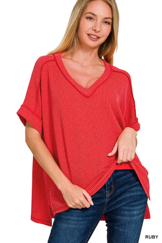V Neck Ribbed Top