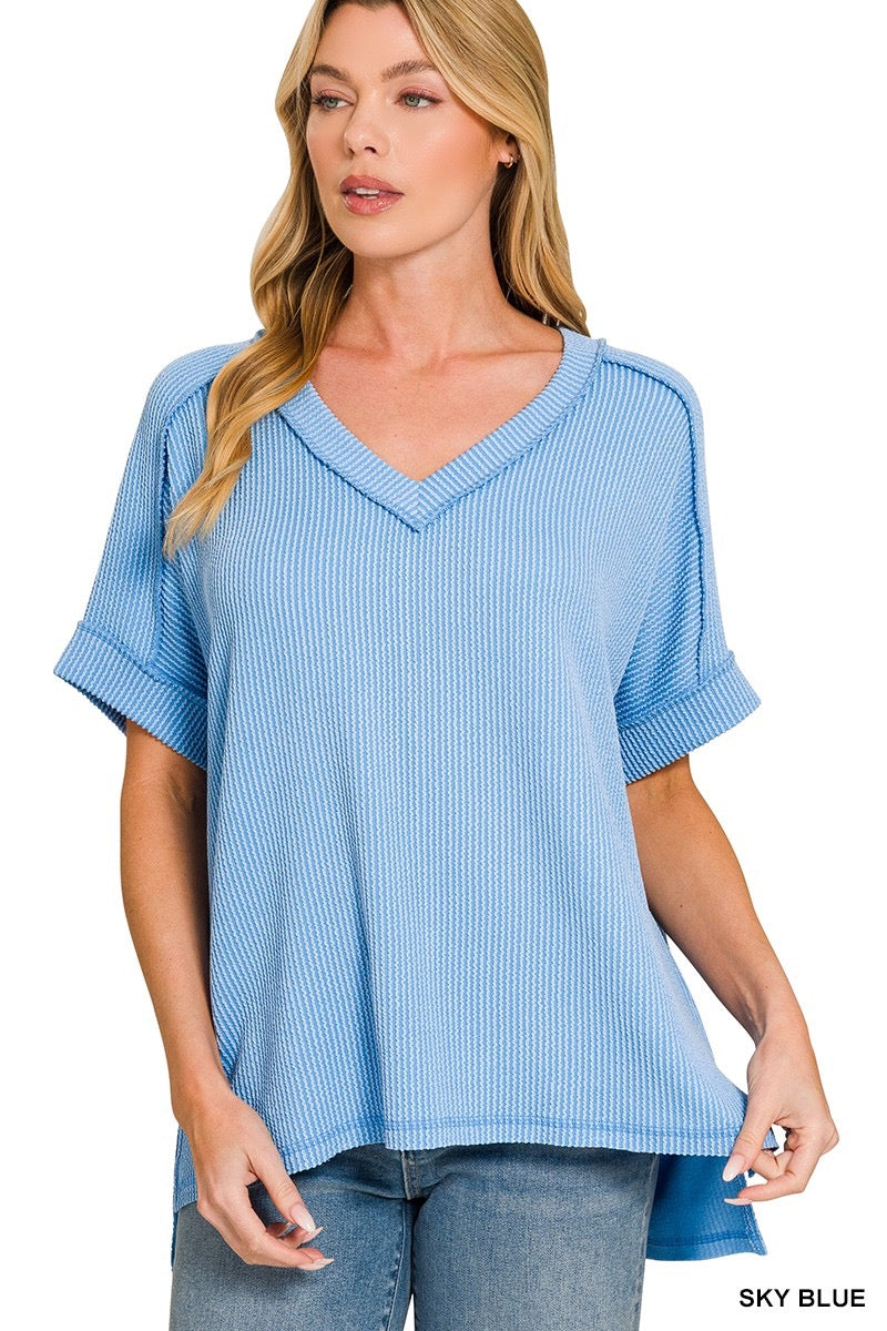 V Neck Ribbed Top