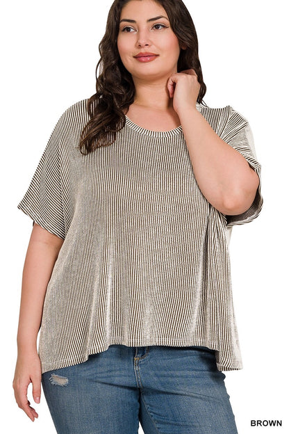 Plus Striped Ribbed Top