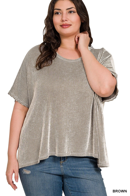 Plus Striped Ribbed Top