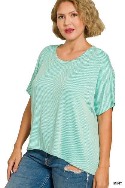 Plus Striped Ribbed Top