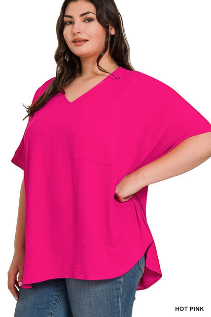Plus Woven Top With Pocket