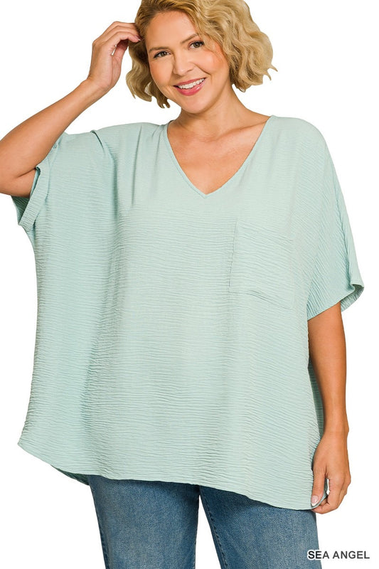 Plus Woven Top With Pocket