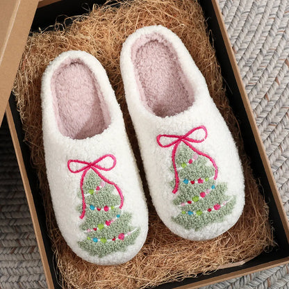 Fuzzy Cozy Christmas Tree Plush Slippers