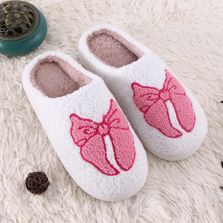 Sweet Pink Bow Plush Slippers